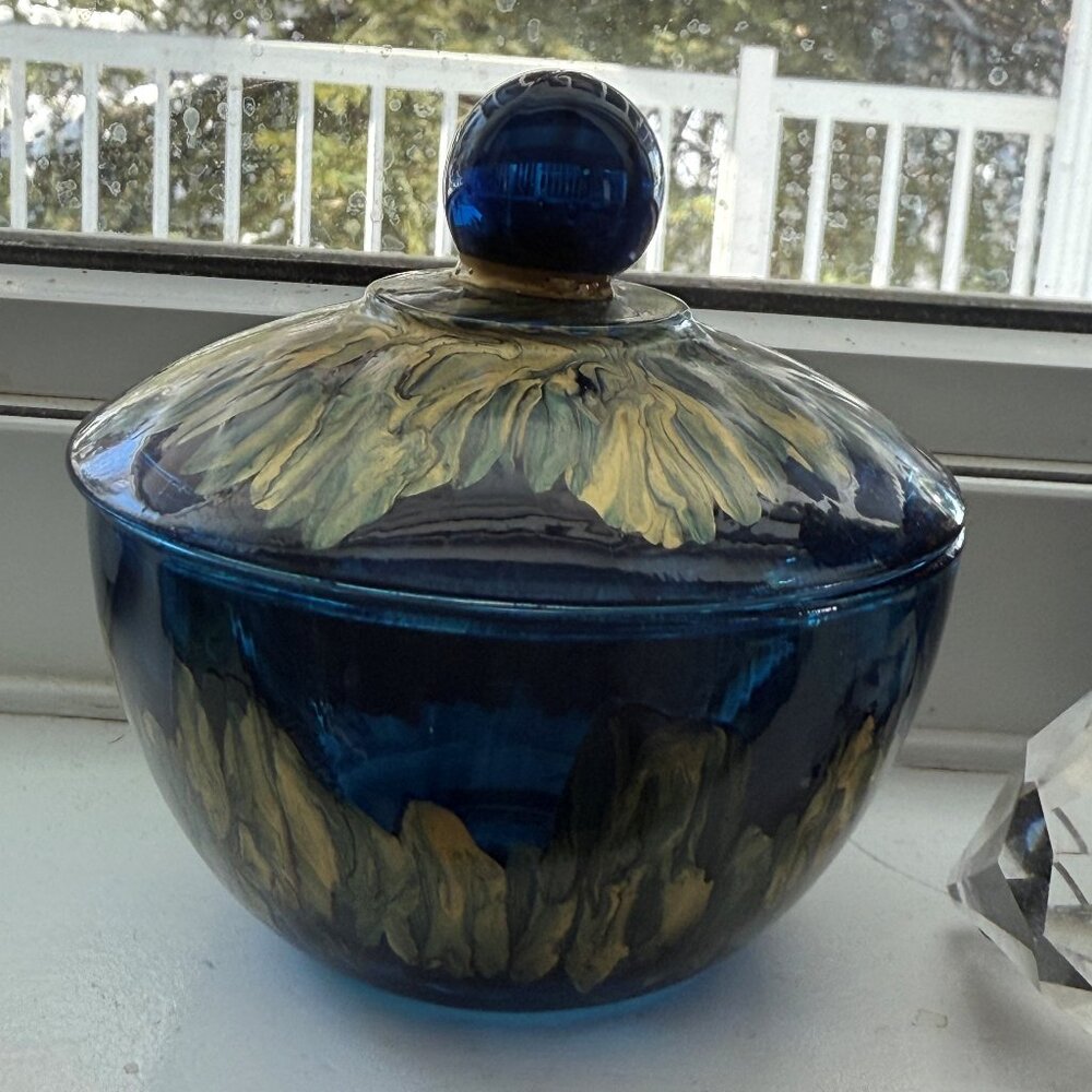 Signed hand-painted glass bowl